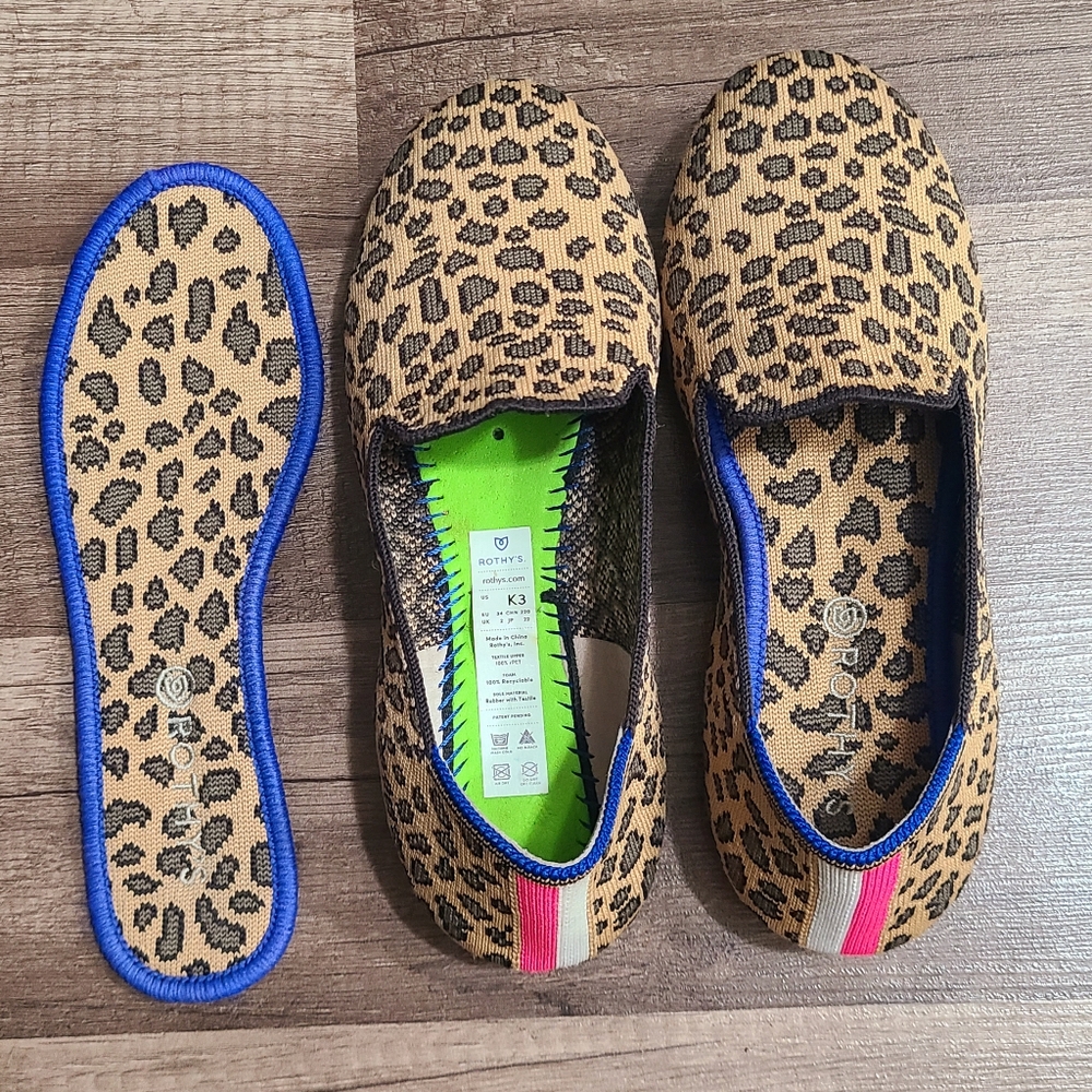 Rothy's Kids Shoes in Leopard Print and Blue